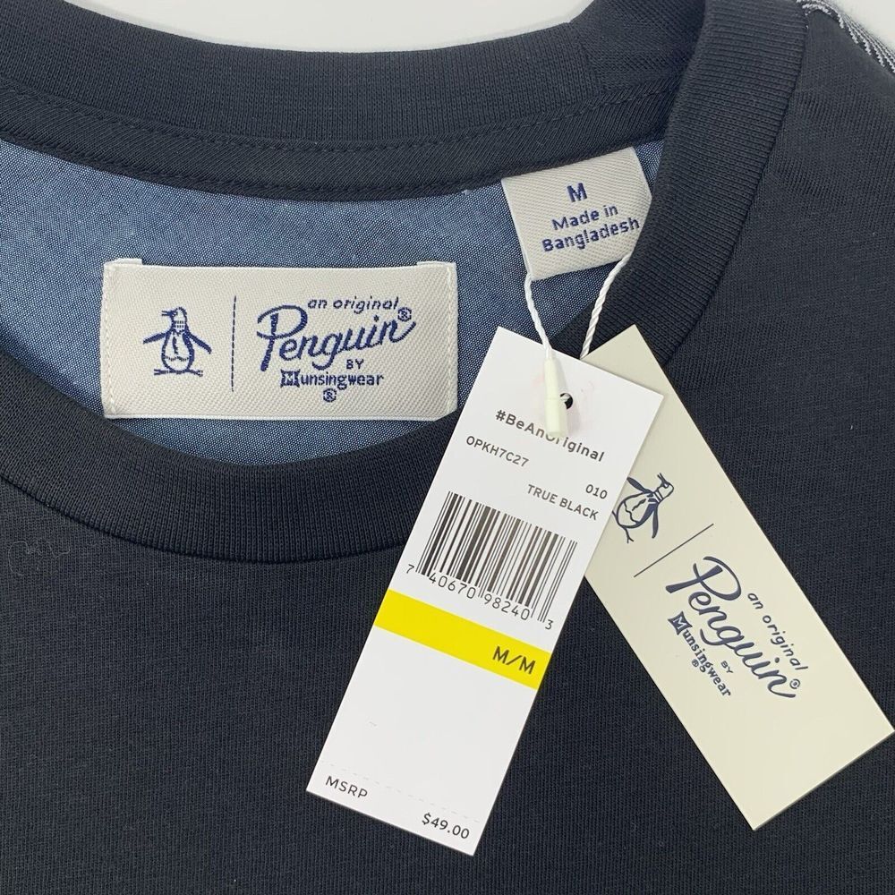 Original Penguin True Black Stripe Mens Short Sleeve T-Shirt w/ Pocket Size Med - Picture 5 of 9